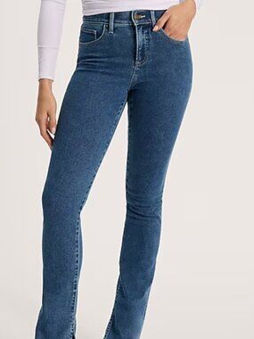 Express Skyscraper Mid Rise Hyper Stretch Blue Jeans Slit Hem 6L